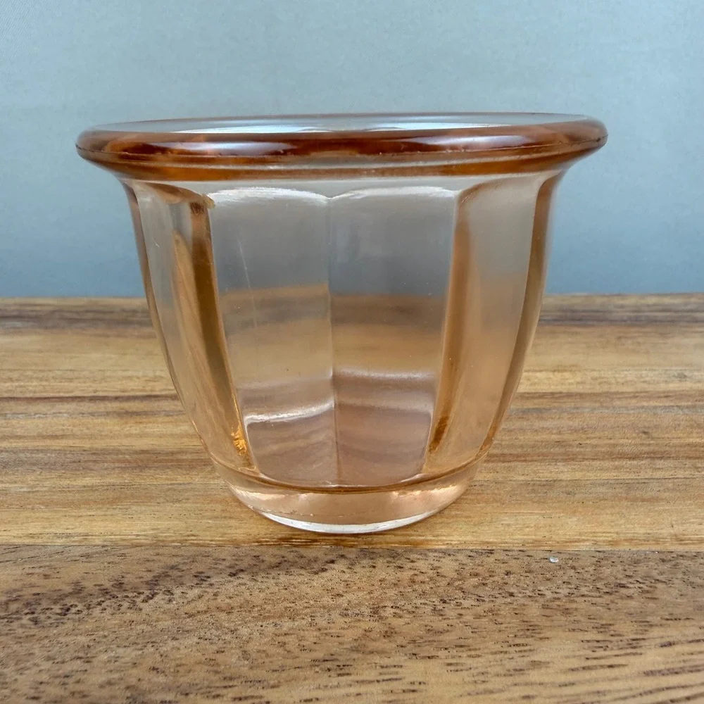 Vintage Pink Depression Glass Paneled Custard Cup Ramekin Peach 3.75 Inch